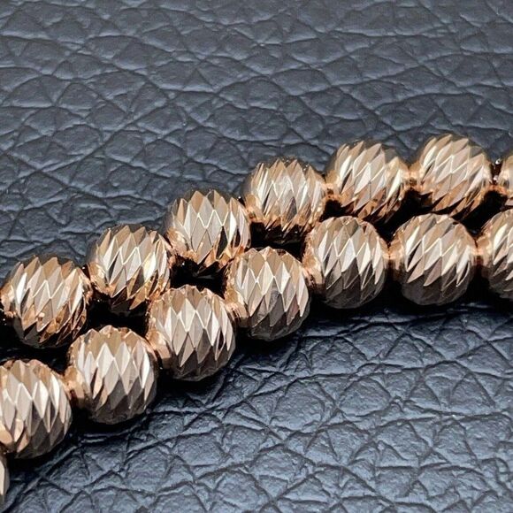 Italian Milor Adjustable Diamond Cut Bead Bracelet Rose 18K Gold Clad Sterling - Picture 3 of 5